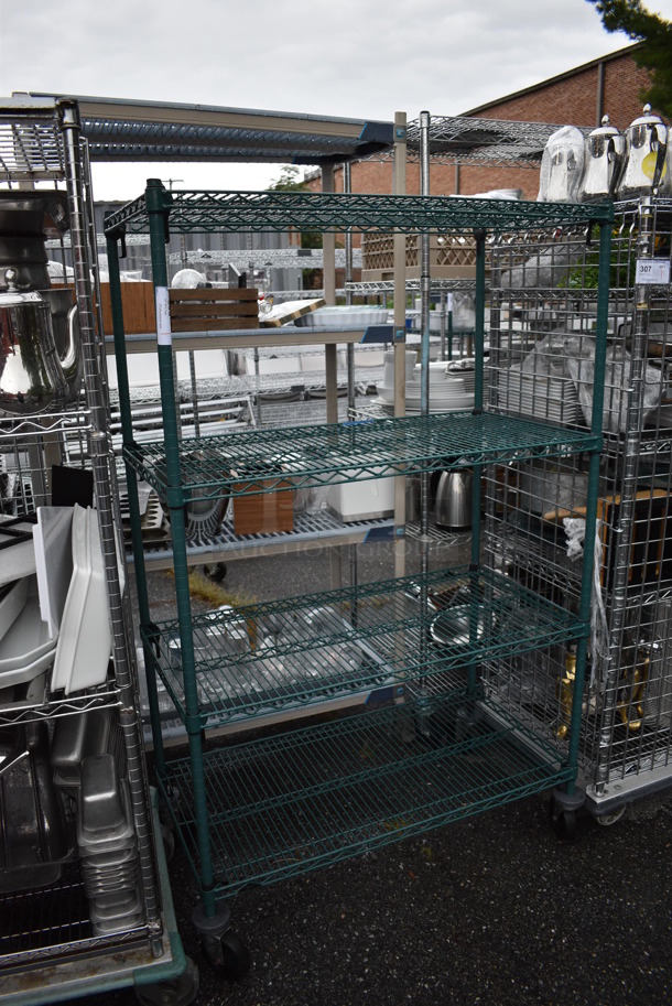 Metro Green Finish 4 Tier Shelving Unit on Commercial Casters. BUYER MUST DISMANTLE. PCI CANNOT DISMANTLE FOR SHIPPING. PLEASE CONSIDER FREIGHT CHARGES. 42x21x68 - Image 2 of 4