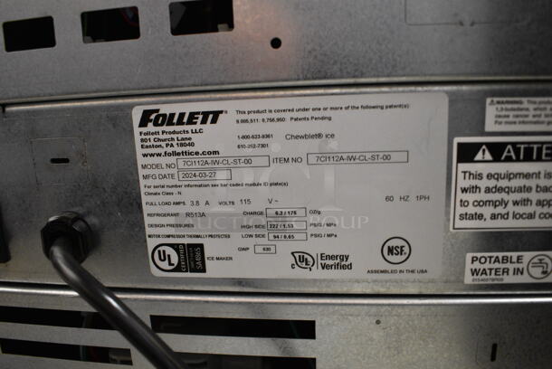 BRAND NEW SCRATCH AND DENT! 2024 Follett 7CI112A-IW-CL-ST-00 Champion 7 Series Chewblet Countertop Ice Maker and Water Dispenser with 7 lb. Bin and Filter. 100 lb. 115 Volts, 1 Phase.  - Image 5 of 5