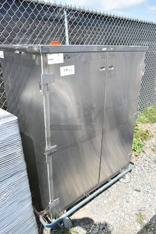 Stainless Steel 2 Door Portable Cabinet on Commercial Casters w/ Contents Including Stainless Steel Drop In Bins and Bowls. 