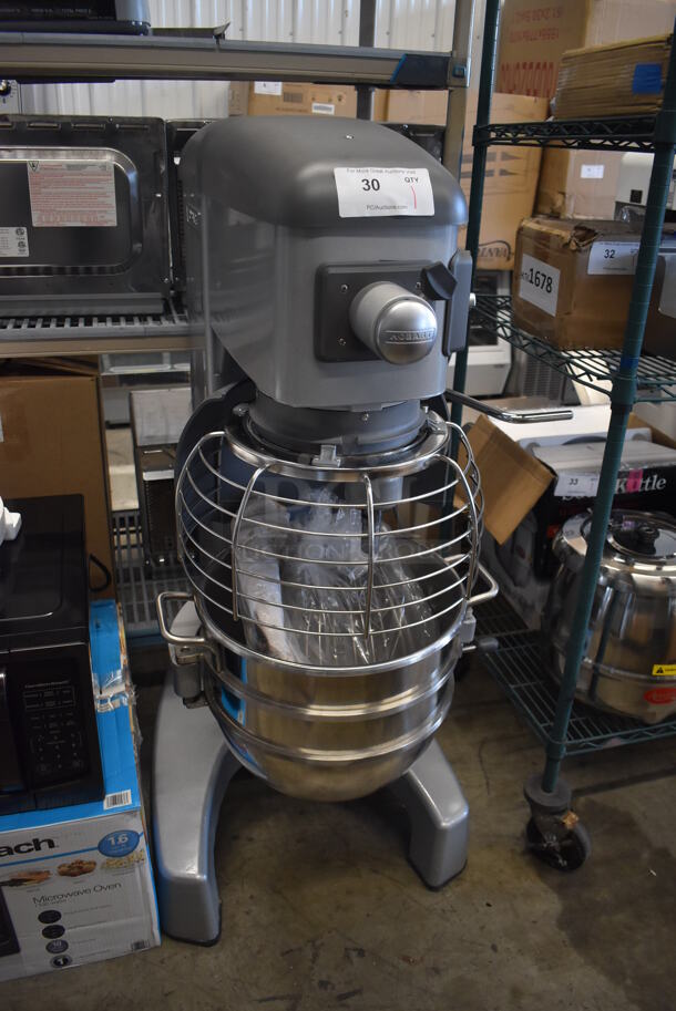 BRAND NEW SCRATCH AND DENT! Hobart Legacy HL300 Metal Commercial Floor Style 30 Quart Planetary Dough Mixer w/ Stainless Steel Mixing Bowl, Bowl Guard, Whisk, Paddle and Dough Hook Attachments. Consignor Has Stated That This Unit Has Transmission Issues. 100-120 Volts, 1 Phase. 23x30x50 - Image 3 of 11