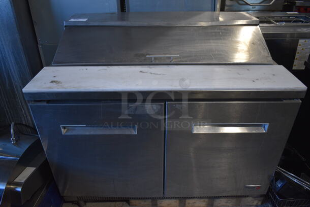 Fagor Model FST-48-12 Stainless Steel Commercial Sandwich Salad Prep Table Bain Marie Mega Top on Commercial Casters. 115 Volts, 1 Phase. 48x30x43. Tested and Working!