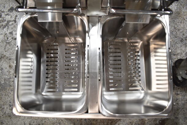 2023 Crosson CF-20 Stainless Steel Commercial Countertop Electric Powered 2 Bay Fryer w/ 2 Metal Fry Baskets and 2 Lids. 120 Volts, 1 Phase. - Image 5 of 6