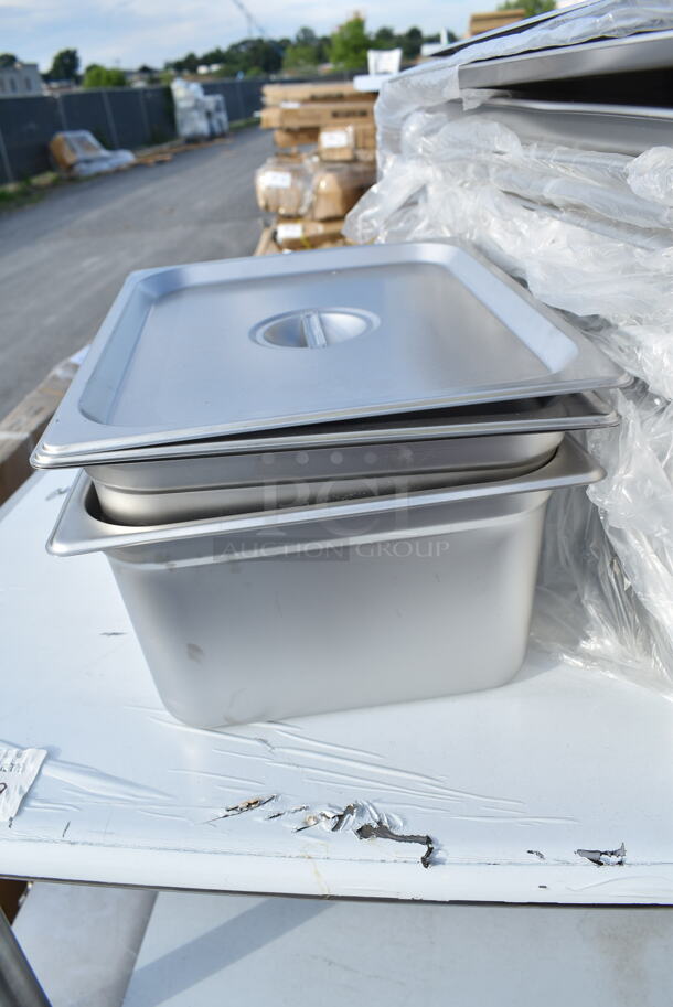 16 BRAND NEW SCRATCH AND DENT! Vollrath Stainless Steel Drop Ins / Lid Including Two 4070120 1/2 Size Lids, Two 4070269 1/2x6 Size Drop In Bins, Four 4070110 Full Size Lids, Nine 4070069 1/1x6 Size Bins.  - Image 3 of 10