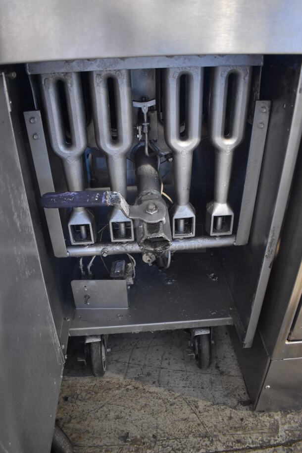 Imperial Stainless Steel Commercial Floor Style Natural Gas Powered Deep Fat Fryer w/ 2 Metal Baskets on Commercial Casters. 15.5x31x46 - Image 6 of 7