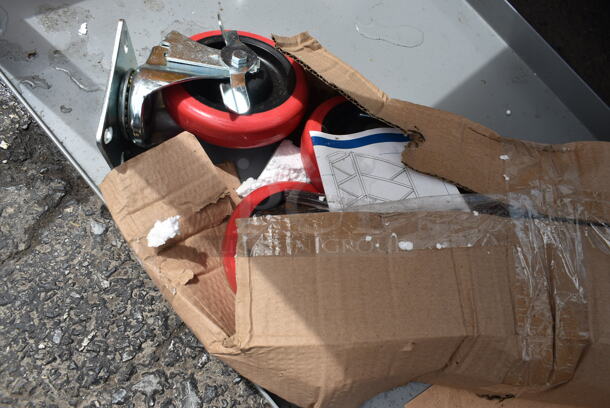 BRAND NEW SCRATCH AND DENT! Gray Metal 2 Tier Cart w/ Commercial Casters.  - Image 3 of 3