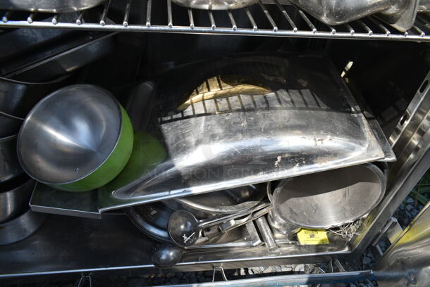 Stainless Steel 2 Door Portable Cabinet on Commercial Casters w/ Contents Including Stainless Steel Drop In Bins and Bowls.  - Image 10 of 12