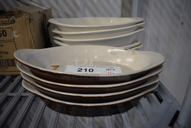 10 Various White and White w/Brown Ceramic Single Serving Casserole Dishes. 10x5x1.5. 10 Times Your Bid!