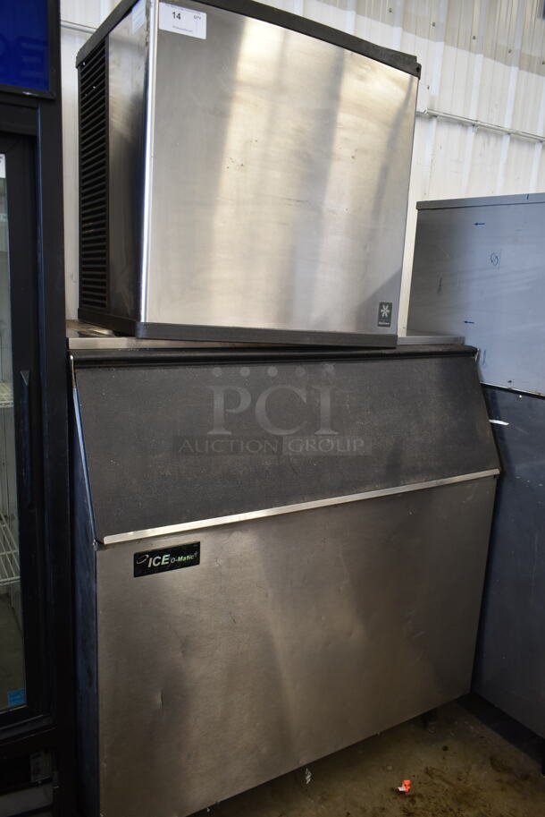 Manitowoc QY1004A Stainless Steel Commercial Ice Head on Commercial Ice Bin. 208-230 Volts, 1 Phase.