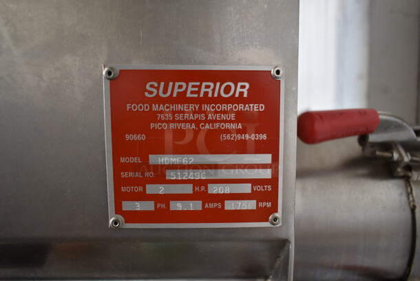 Superior HDMF62 Stainless Steel Commercial Floor Style Horizontal Tortilla Masa Extruder Feeder on Commercial Casters. 208 Volts, 3 Phase.  - Image 8 of 9