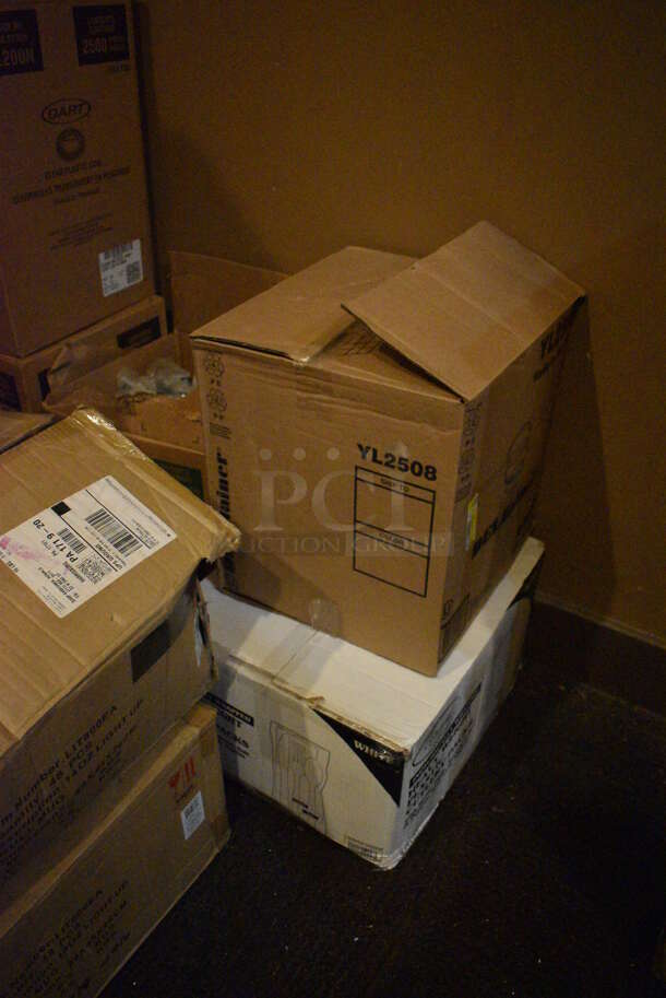 ALL ONE MONEY! Lot of Various Boxes of Paper Product Including Plastic Lids and Plastic Skull Mugs. BUYER MUST REMOVE. (glass room - off of bar area)  - Image 3 of 8
