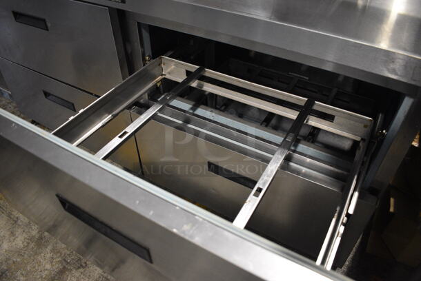 Delfield Model UCD4464N-12-DD5 Stainless Steel Commercial Sandwich Salad Prep Table Bain Marie Mega Top w/ Over Shelf on Commercial Casters. Comes w/ Damaged, Detached Kickplate. 115 Volts, 1 Phase. 65x32x50. Cannot Test - Unit Trips Breaker - Image 5 of 10