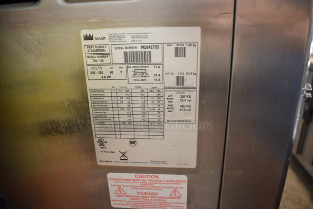 Taylor Model 794-33 Stainless Steel Commercial Water Cooled Floor Style 2 Flavor w/ Twist Soft Serve Ice Cream Machine on Commercial Casters. 208-230 Volts, 3 Phase. 20x34x59 - Image 6 of 7