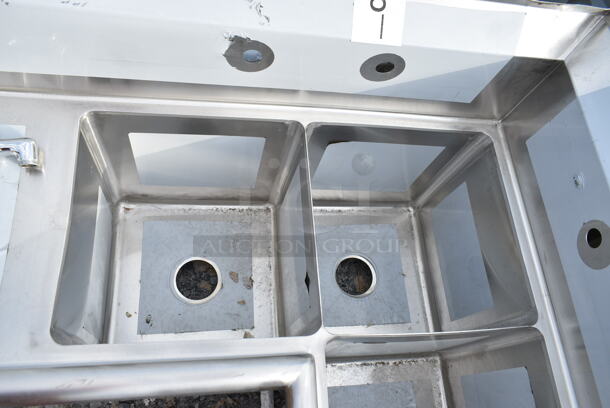 BRAND NEW SCRATCH AND DENT! Regency 600S3141414C Stainless Steel 44 1/2" 16 Gauge Stainless Steel Three Compartment Commercial Corner Sink with Two Drainboards - 14" x 14" x 14" Bowls. No Legs.  - Image 5 of 8