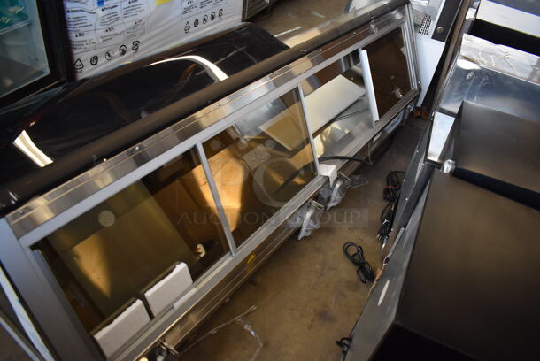 BRAND NEW SCRATCH AND DENT! 2022 Alto Shaam ED2-96 Stainless Steel Commercial Countertop Heated Display Case with Curved Glass. See Pictures for Broken Glass Panel. 120/208-240 Volts, 1 Phase. - Image 7 of 11