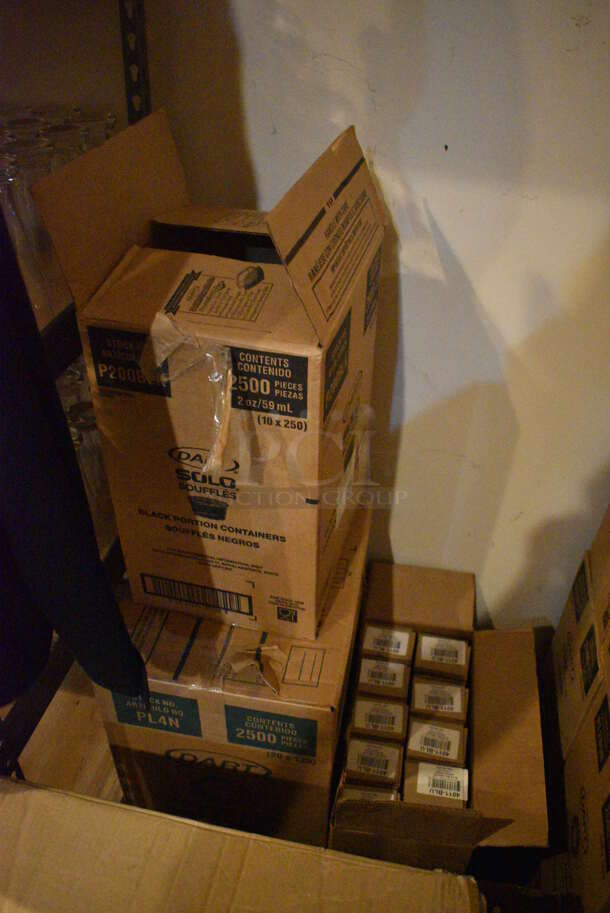 ALL ONE MONEY! Lot of Various Boxes of Paper Product Including Plastic Lids and Plastic Skull Mugs. BUYER MUST REMOVE. (glass room - off of bar area)  - Image 8 of 8