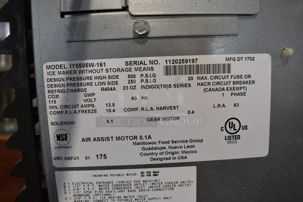 2017 Manitowoc IY0505W-161 Stainless Steel Commercial Ice Head on Commercial Bin. Comes w/ 3 Blue Poly Ice Buckets. 115 Volts, 1 Phase.  - Image 6 of 7