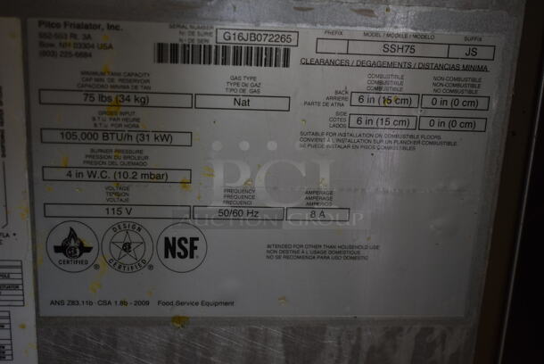 2016 Pitco Frialator SSH75 Solstice Supreme Stainless Steel Commercial Natural Gas Powered Deep Fat Fryer w/ Filtration System on Commercial Casters. 105,000 BTU. - Image 7 of 11