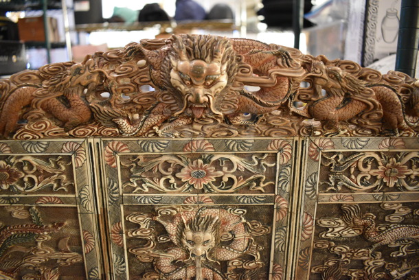EXTREMELY RARE! ANTIQUE! Authentic 100+ Year Old Hand Carved Solid Ivory Decorative Screen w/ Dragon Motif. - Image 6 of 11