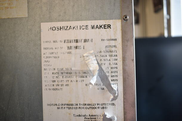 Hoshizaki KM-500MWH Stainless Steel Commercial Ice Machine Head on Scotsman HTB555 Commercial Ice Bin. 115-120 Volts, 1 Phase.  - Image 7 of 8