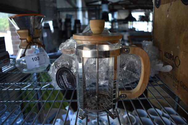 7 Clear and Wooden French Presses. 6x4x7. 7 Times Your Bid!