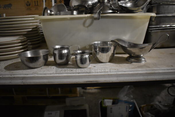 ALL ONE MONEY! Lot of 2 Bins of Various Metal Items Including Gravy Boats and Footed Bowls. Includes 8x4x4, 3.5x2x2.5, 4x4x2.5 - Image 4 of 5