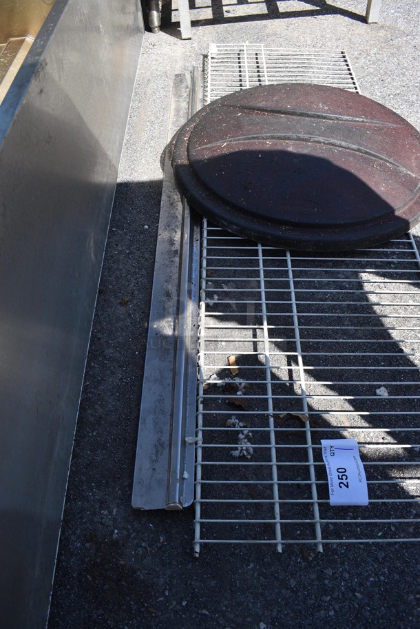 ALL ONE MONEY! White Wire Rack, Metal Check Holder and Brown Round Poly Trash Can Lid! Includes 53x16x1, 48x48x2 - Image 3 of 3