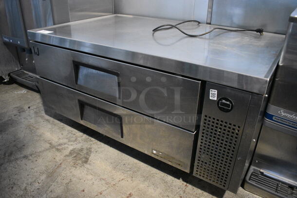 2013 True Model TRCB-52 Stainless Steel Commercial 2 Drawer Chef Base on Commercial Casters. 115 Volts, 1 Phase. 52x32.5x25.5. Tested and Working!