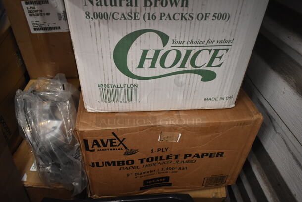 PALLET LOT of 15 BRAND NEW Boxes Including 147RIC3015231 Seko RIC0152313 Front Cover for WareDose Dosing Systems, 2 Box 130APPFRK5CL Visions 5" Clear Plastic Tasting Fork - 500/Box, Kraft Tallfold Dispenser Napkins, Olde Midway Hot Dog Roller Cover, Cambro 35CLRHP150 H-Pan™ 1/3 Size Amber High Heat Plastic Colander Pan - 5" Deep, 5001TPJ Lavex 1-Ply Jumbo 1400' Toilet Paper Roll with 9" Diameter - 12/Case, 128HD12COMBO ChoiceHD 12 oz. Microwavable Translucent Plastic Deli Container and Lid Combo Pack - 240/Case, 2 Box 50020W Choice 20 oz. White Poly Paper Hot Cup - 600/Case, 129MCR24B Choice 24 oz. Black Round Microwavable Heavy Weight Container with Lid 7 1/4" - 150/Case. 15 Times Your Bid! - Image 7 of 12