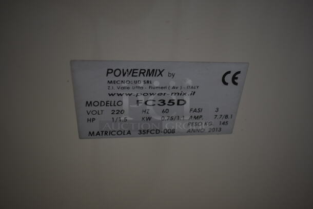 Powermix FC35D Metal Commercial Floor Style Spiral Dough Mixer w/ Stainless Steel Mixing Bowl and Bowl Guard on Commercial Casters. 220 Volts, 3 Phase.  - Image 6 of 7