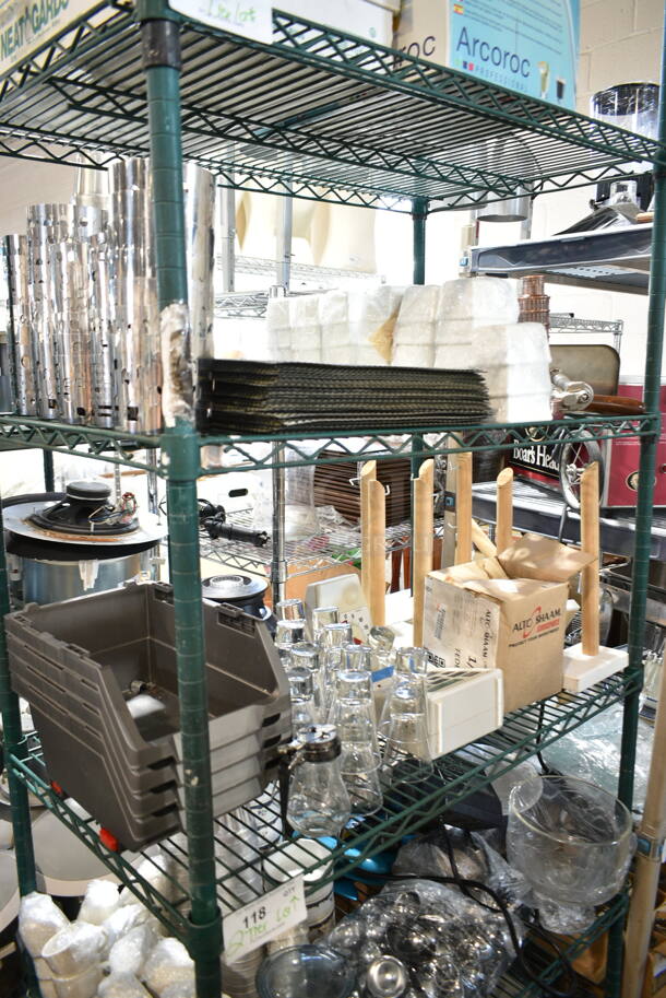 ALL ONE MONEY! Two Tier Lot of Various Items Including Metal Perforated Cups, Shot Glasses, Timer and Bins - Image 1 of 10