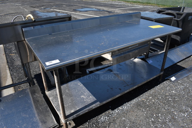 Stainless Steel Commercial Table w/ Back Splash, Drawer and Under Shelf. 72x30x40