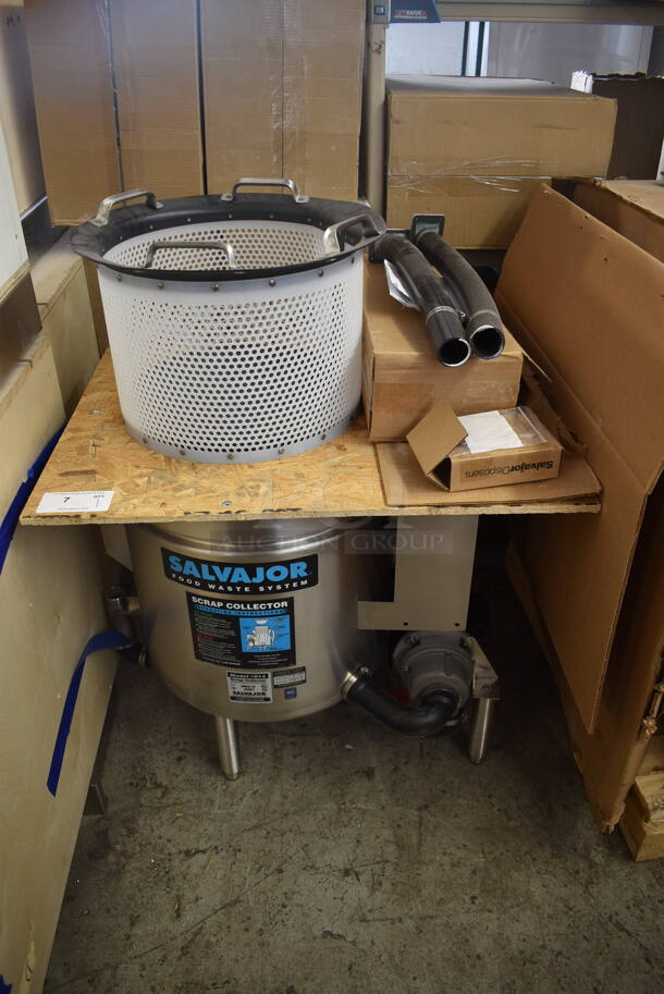 BRAND NEW! Salvajor S914 Stainless Steel Commercial Floor Style Food Waste Disposal Scrap Collector. 115/208-230 Volts, 1/3 Phase. Tested and Working!