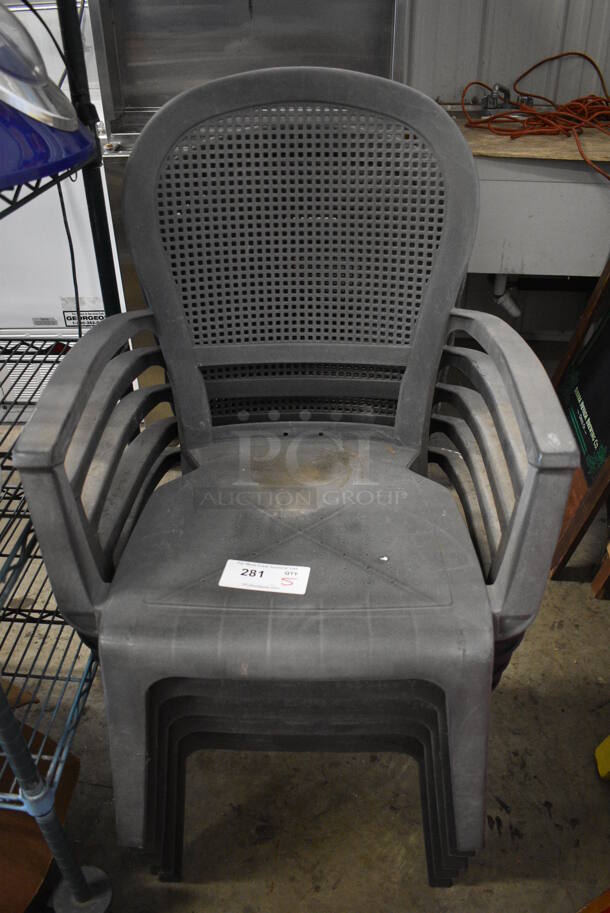 5 Gray Poly Patio Chairs w/ Arm Rests. 22x22x35. 5 Times Your Bid!