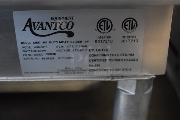 Avantco ASM0013 Stainless Steel Commercial Countertop Automatic Meat Slicer w/ Blade Sharpener. 120 Volts, 1 Phase. 25x26x25. Tested and Working! - Image 5 of 6
