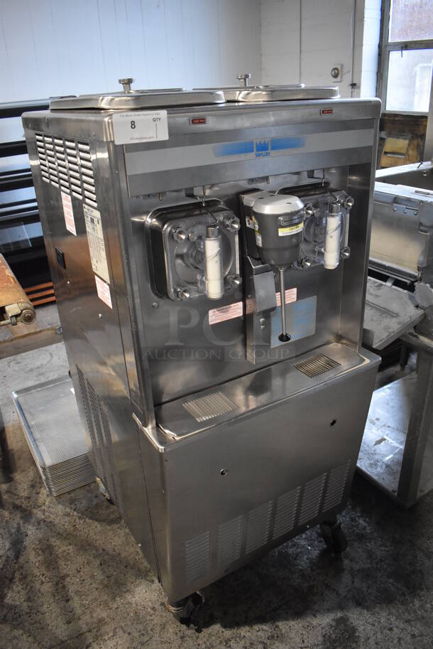 2013 Taylor 342D-27 Stainless Steel Commercial Floor Style Air Cooled 2 Flavor Frozen Beverage Machine w/ Drink Mixer Attachment on Commercial Casters. 208-230 Volts, 1 Phase. 27.5x33x60 - Image 4 of 9