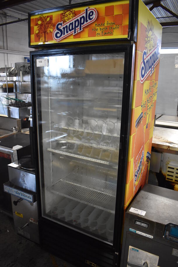 True GDM-26HL Metal Commercial Single Door Reach In Cooler Merchandiser w/ Poly Coated Racks. 115 Volts, 1 Phase. 30x30x79. Tested and Powers On But Does Not Get Cold