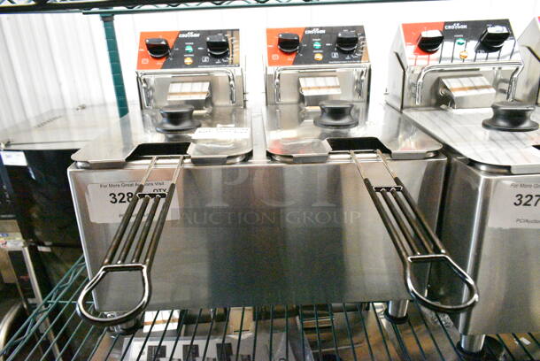 BRAND NEW SCRATCH AND DENT! 2023 Crosson CF-20 Stainless Steel Commercial Countertop Electric Powered 2 Bay Fryer w/ 2 Metal Fry Baskets and 2 Lids. 120 Volts, 1 Phase. - Image 1 of 9