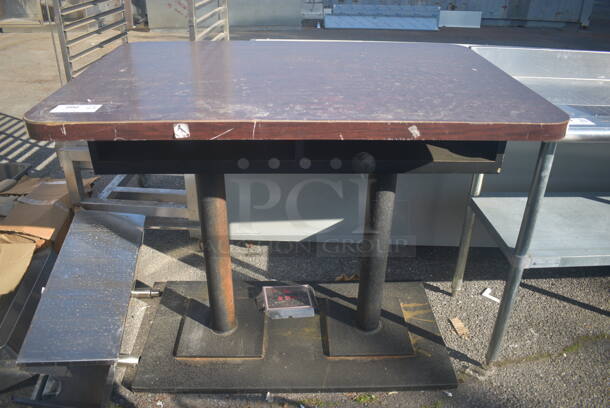 Table With Open Front And Wood Style Top On Two Steel Legs With Base. - Image 2 of 5
