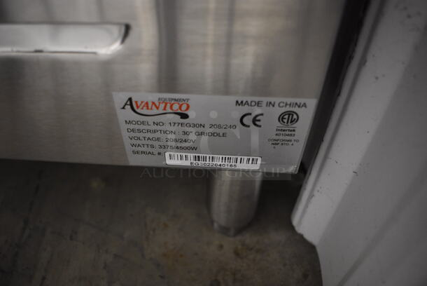BRAND NEW! Avantco 177EG30N Stainless Steel Commercial Countertop Electric  Powered Flat Top Griddle with Manual Controls. 208/240 Volts. 30x20x13. Tested and Working! - Image 5 of 6