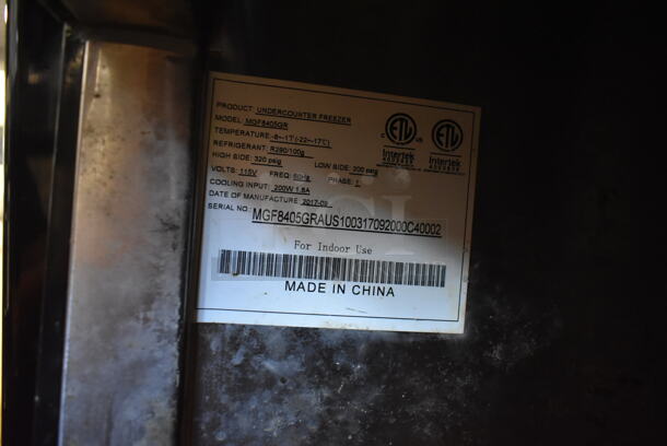 2017 Atosa MGF8405GR Stainless Steel Commercial Single Door Undercounter Freezer. 115 Volts, 1 Phase. Tested and Powers On But Does Not Get Cold - Image 5 of 5