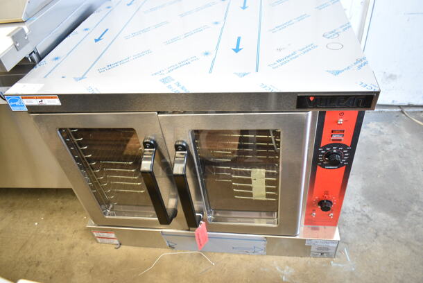 BRAND NEW SCRATCH AND DENT! Vulcan VC4GD-11D150K Stainless Steel Commercial Natural Gas Powered Full Size Convection Oven w/ View Through Doors, Metal Oven Racks and Thermostatic Controls. Does Not Come w/ Legs. - Image 2 of 7