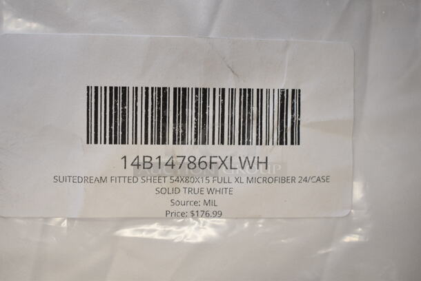 3 BRAND NEW SCRATCH AND DENT! Items; 14B20673STWH ALLURE PILLOWCASE 21X31 STANDARD 60/40 COTTON/POLY 72/CASE WHITE T250, 14B14786FXLWH SUITEDREAM FITTED SHEET 54X80X15 FULL XL MICROFIBER 24/CASE SOLID TRUE WHITE, 14B18335FQWH ADAGIO OGEE MATELASSE COVERLET 98X102 FULL/QUEEN MICROFIBER 6/CASE TRUE WHITE. 3 Times Your Bid! - Image 4 of 5