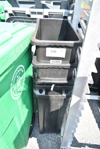 4 Black Poly Slim Jim Trash Cans. 4 Times Your Bid! 