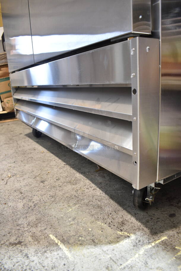 BRAND NEW SCRATCH AND DENT! 2023 Avantco 178A49FHC Stainless Steel Commercial 2 Door Reach In Freezer w/ Poly Coated Racks on Commercial Casters. 115 Volts, 1 Phase. Tested and Does Not Power On - Image 4 of 10