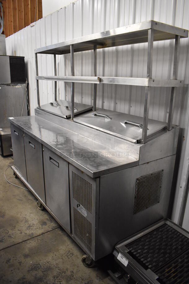 Randell 8383N Stainless Steel Commercial Prep Table w/ Drop In Bins and 2 Over Shelves on Commercial Casters. 115 Volts, 1 Phase. 83x33x73. Tested and Working! - Image 10 of 10