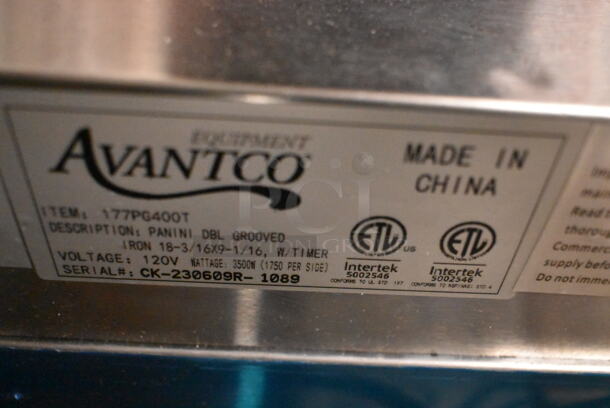 BRAND NEW SCRATCH AND DENT! 2023 Avantco 177PG400T Stainless Steel Commercial Countertop Electric Powered Double Panini Press. 120 Volts, 1 Phase. Tested and Working! - Image 4 of 4