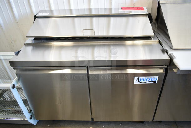 BRAND NEW SCRATCH AND DENT! 2022 Avantco 178SSPT48HC Stainless Steel Commercial 46 3/4" 2 Door Refrigerated Sandwich Prep Table Bain Marie Mega Top on Commercial Casters. 115 Volts, 1 Phase. Tested and Working! - Image 2 of 9