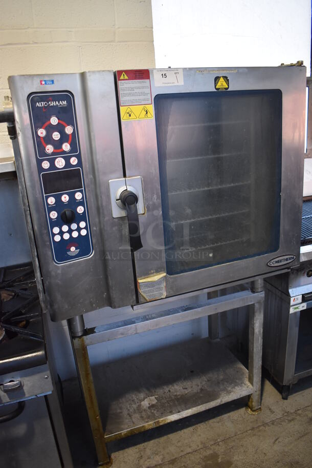 2012 Alto Shaam 10.10 ES Stainless Steel Commercial Natural Gas Powered Convection Oven w/ View Through Door on Metal Equipment Stand. 208-240 Volts, 3 Phase. 42x32x67 - Image 3 of 8