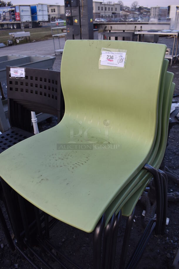 4 Bar Height Chairs w/ Green Seat and Metal Frame. 20x21x39. 4 Times Your Bid! - Image 3 of 3