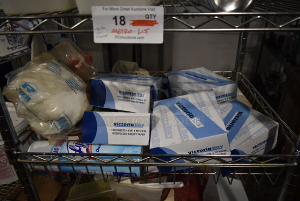 ALL ONE MONEY! Lot of Contents on 6 Tier Wire Shelving Unit Including Aluminum Foil and Poly Bins. Shelving Unit Not Included. - Image 4 of 7